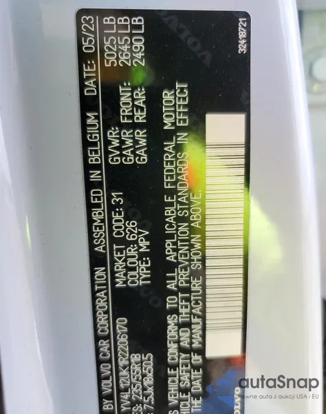 2024 Volvo Xc40 Core z USA, uszkodzony, nr VIN YV4L12UK1R2206170